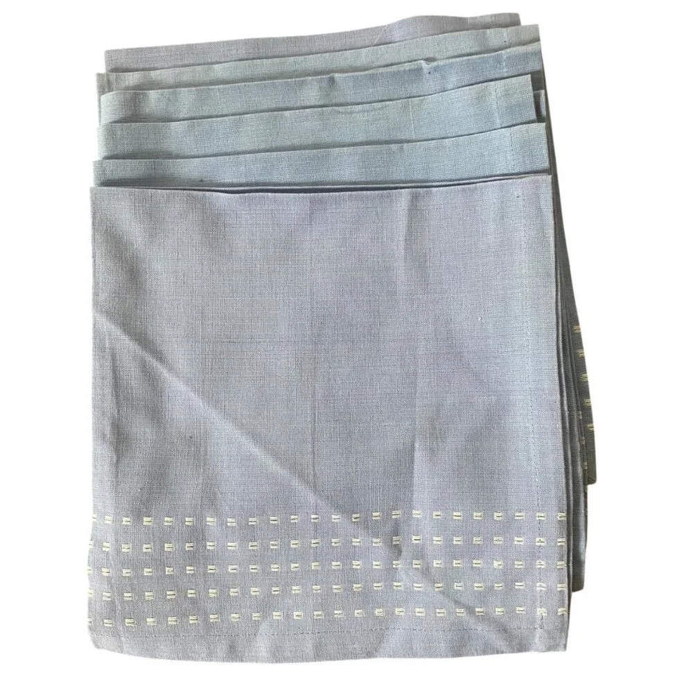 Crate &‎ Barrel Winter Woods Napkins Placemats 11pcs Ice Blue Cotton Embroidered